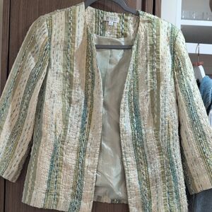 Chic Striped Blazer in Cream and Green
